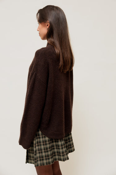 CALYORA - Pull Col Haut & Bas Arrondi Marron