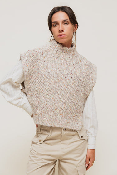 ISALINEY - Pull Sans Manches Col Haut Taupe