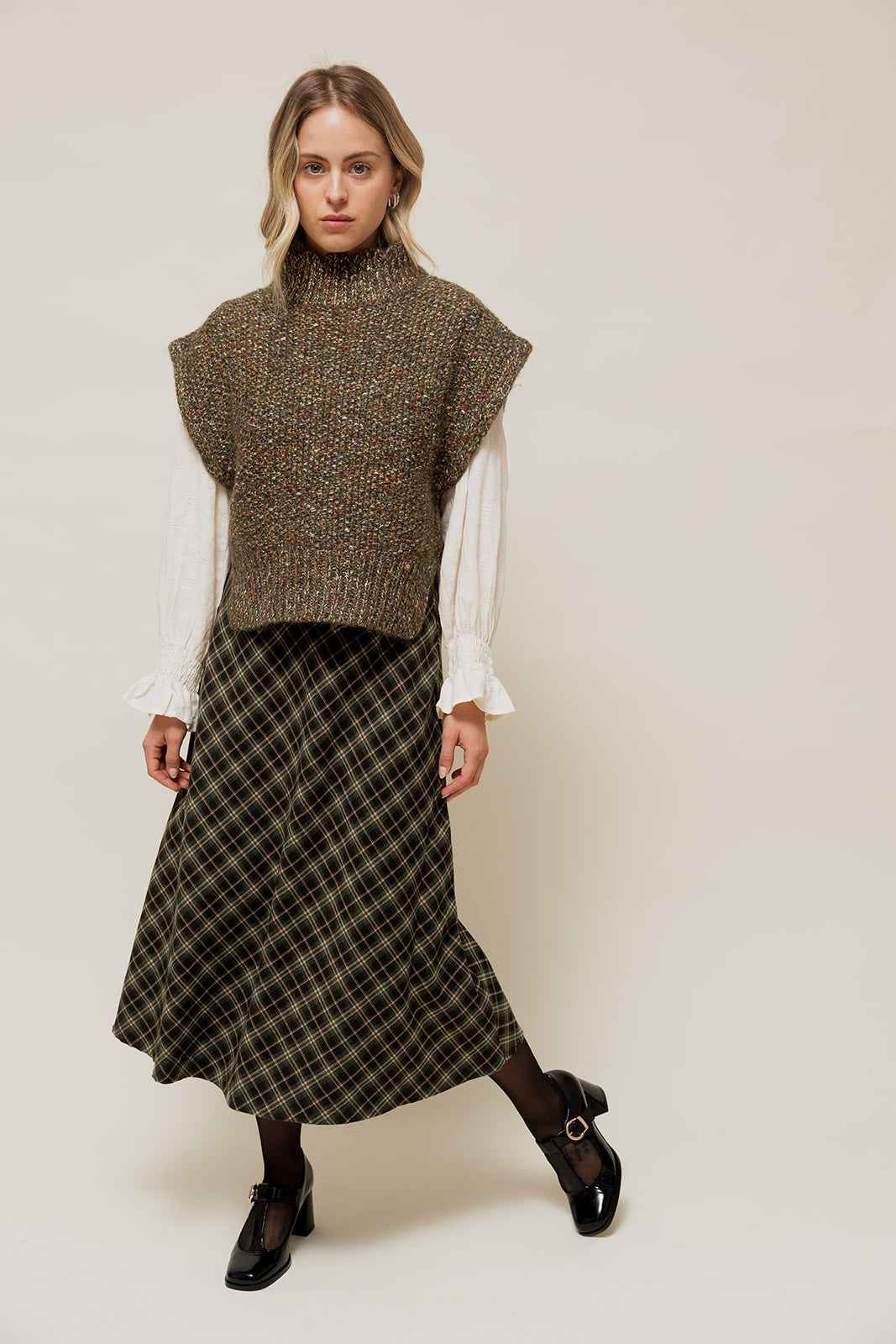 ISALINEY - Pull Sans Manches Col Haut Vert