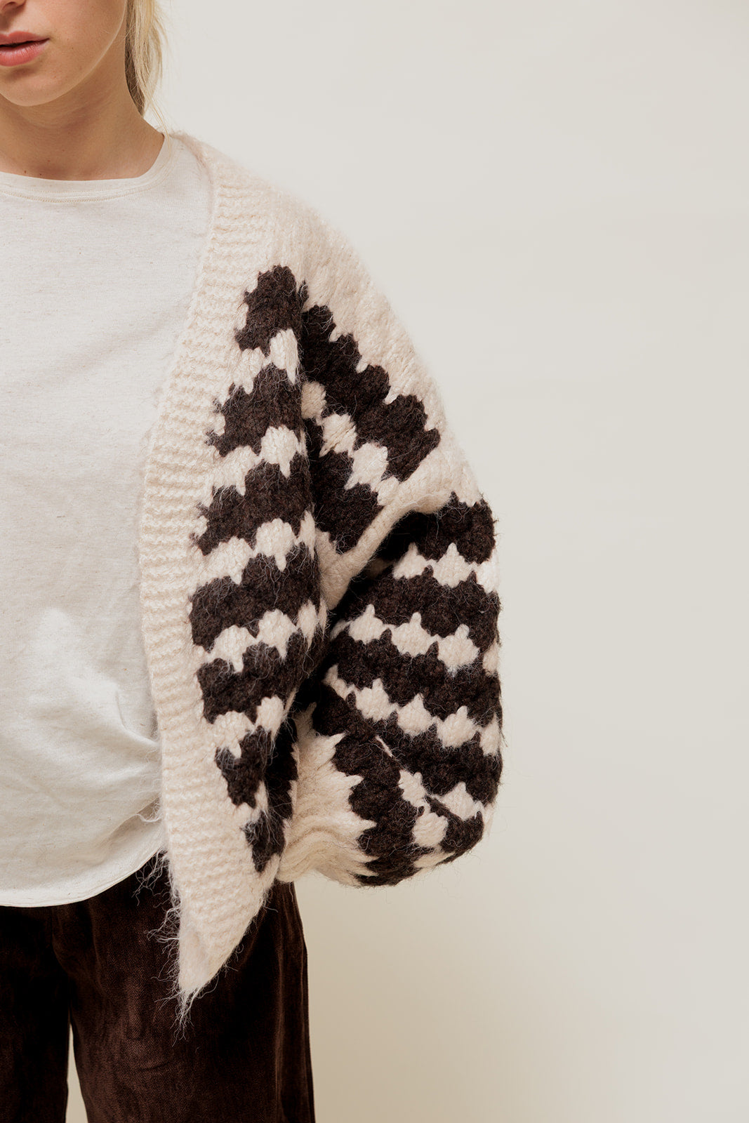 LORISIA - Gilet Oversize en Grosse Maille Bicolore Écru