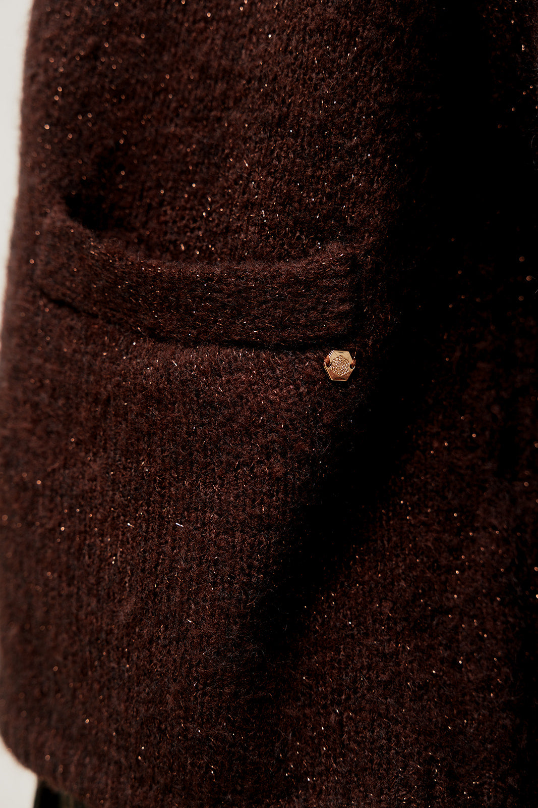 TARYNA - Gilet Ouvert Scintillant à Poches Marron