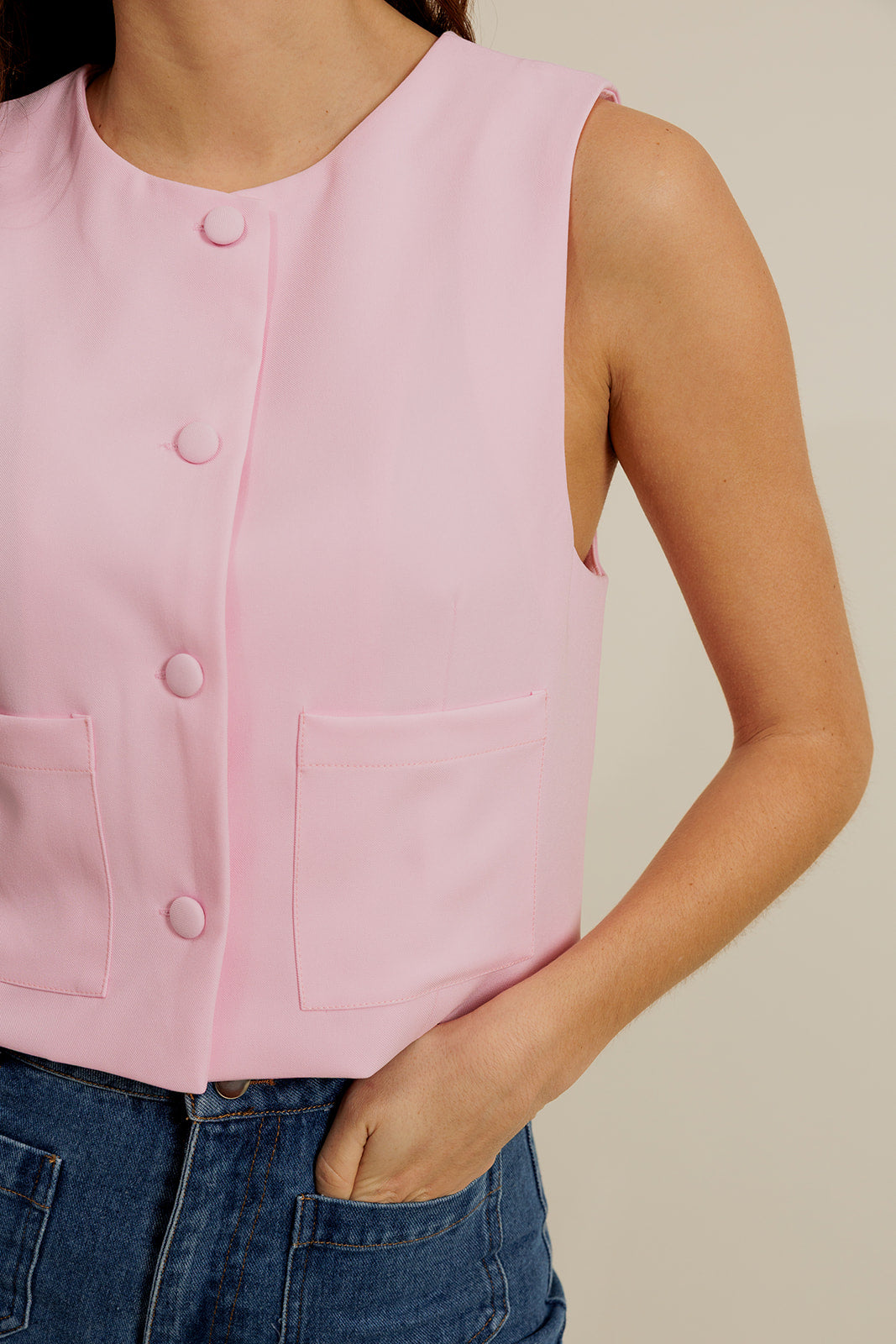 JASMINA - Veste Courte Sans Manches Femme Rose