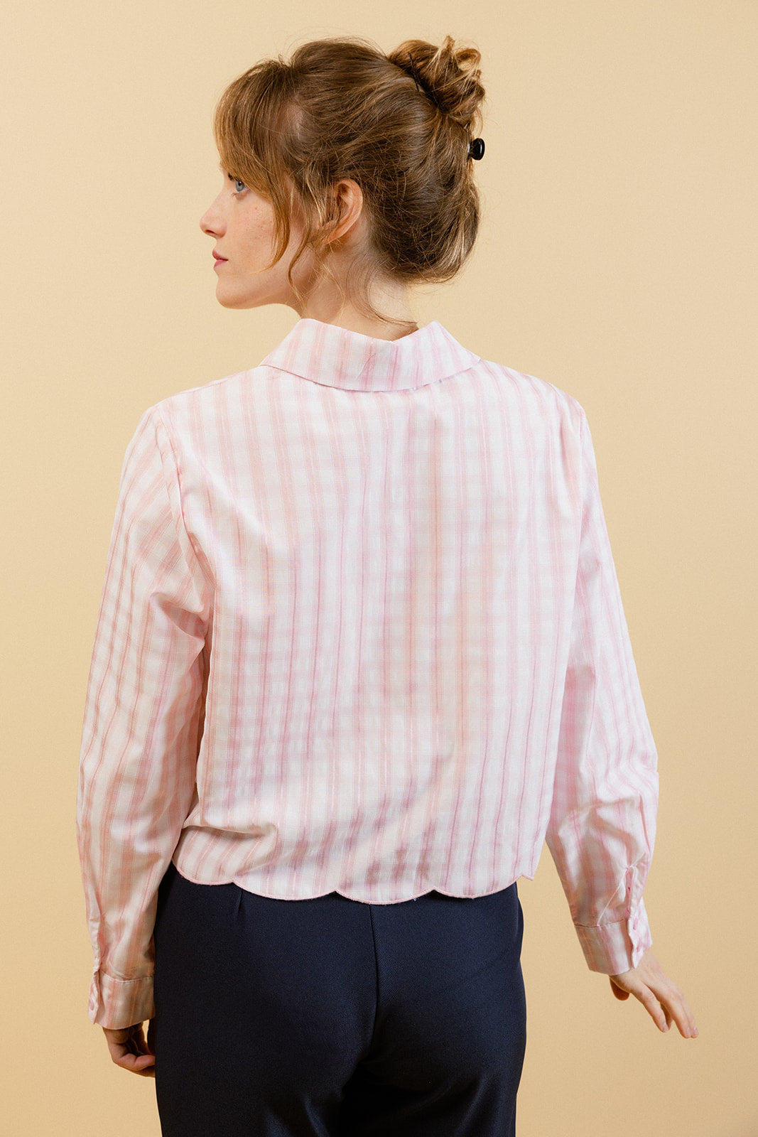 MAËLYS - Chemise à Carreaux Rose Femme avec Broderies