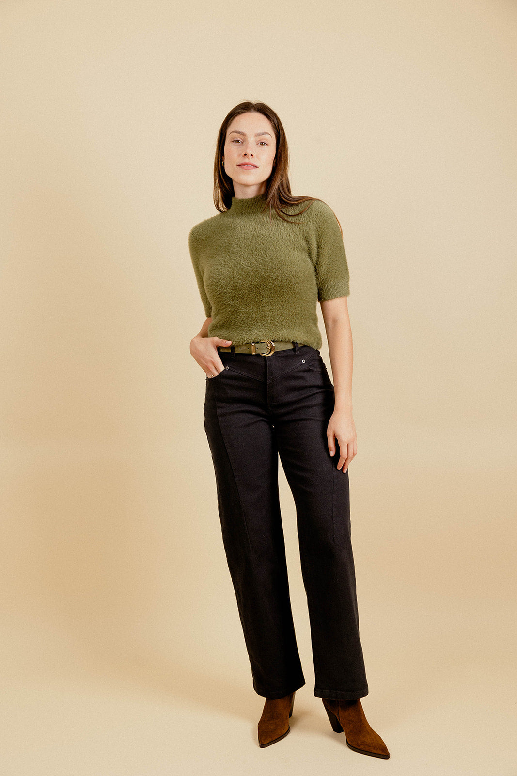 PACOME SHORT-SLEEVED SWEATER - KHAKI