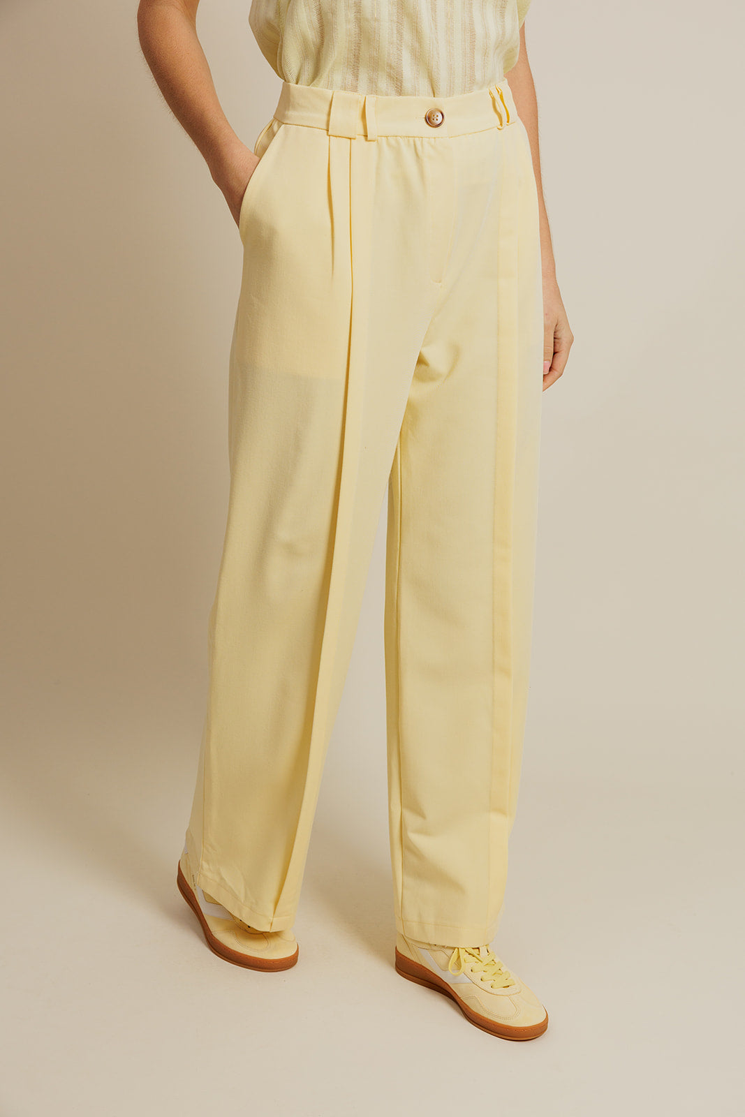 OPHÉLIE - Pantalon Habillé Jaune Taille Haute