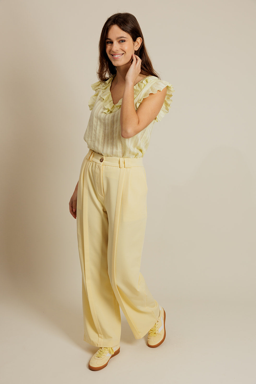 OPHÉLIE - Pantalon Habillé Jaune Taille Haute