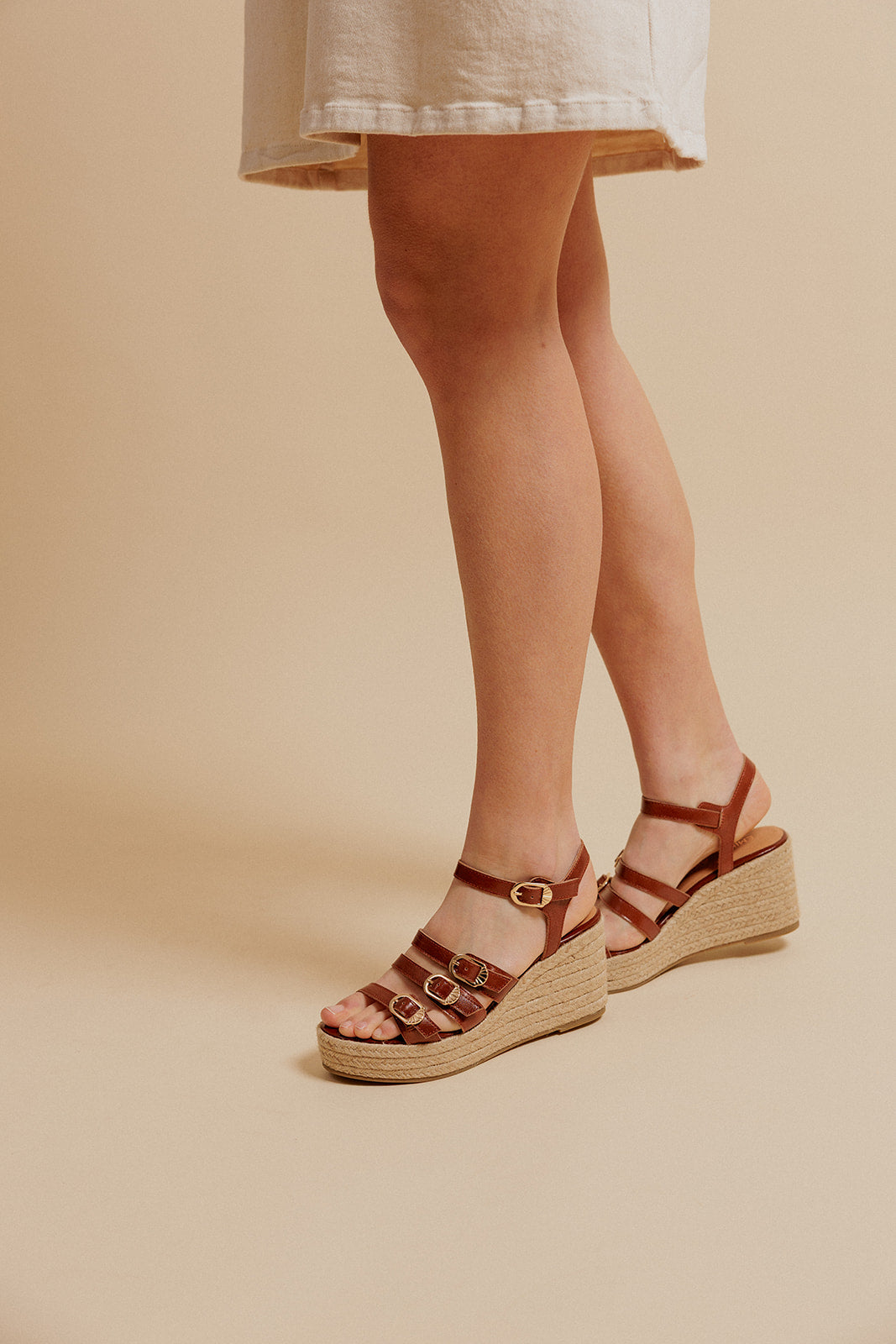 SANDALES COMPENSÉES TALIA - COGNAC