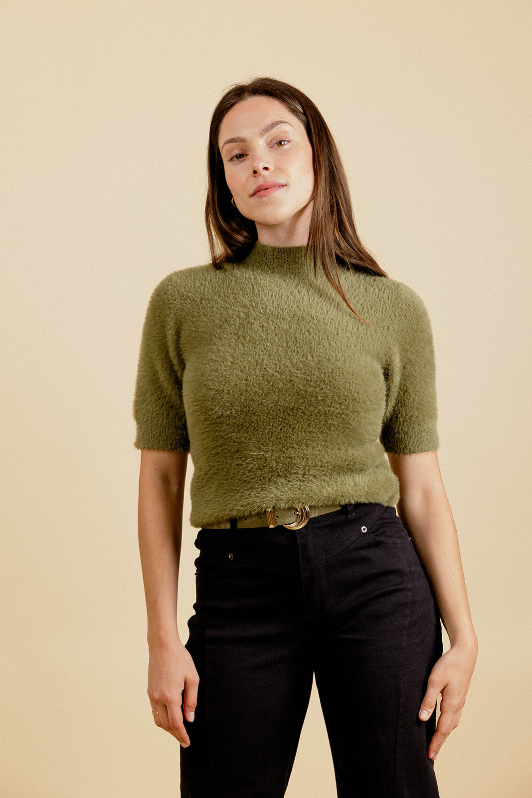 PACOME SHORT-SLEEVED SWEATER - KHAKI