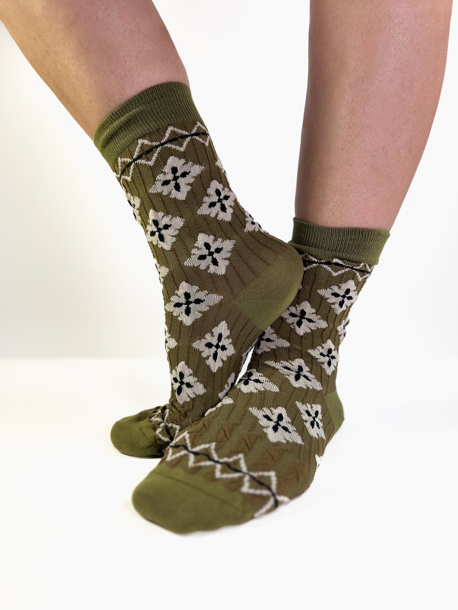 SQUARE - Chaussettes Graphiques Kaki, Crème & Noir