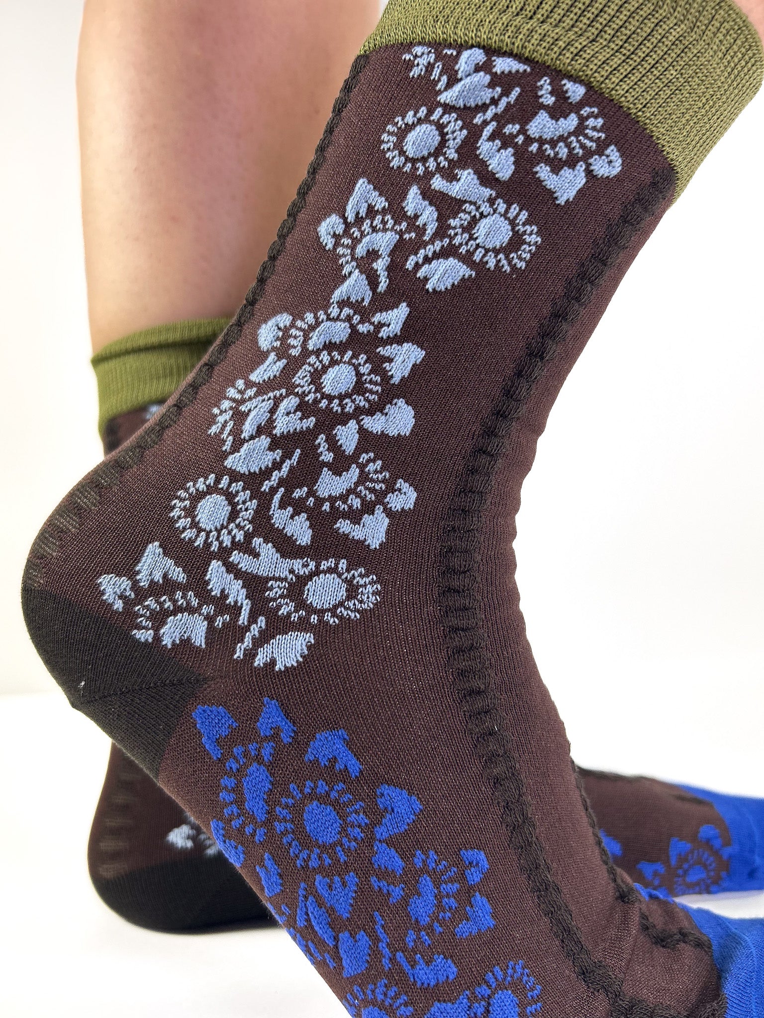 SUNFLOWER - Chaussettes Florales Chocolat, Kaki & Bleu