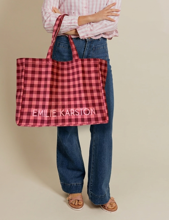 YUMI - Tote Bag Vichy Bordeaux et Pêche