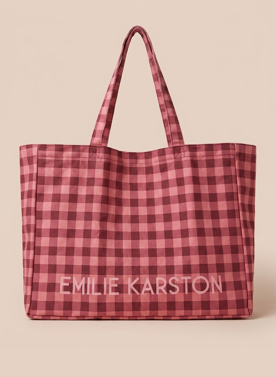 YUMI - Tote Bag Vichy Bordeaux et Pêche