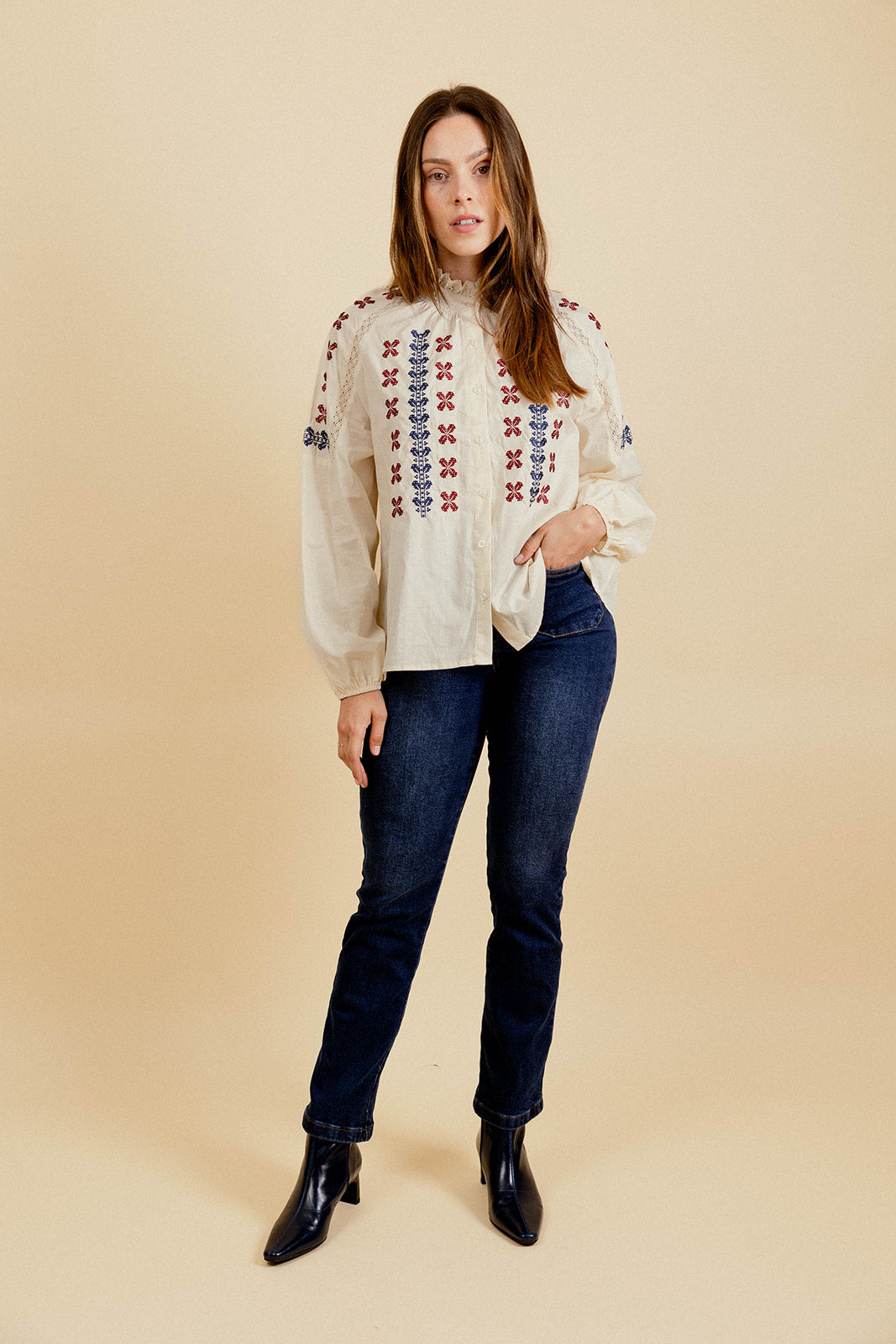 SERVANE SHIRT - ECRU/NAVY