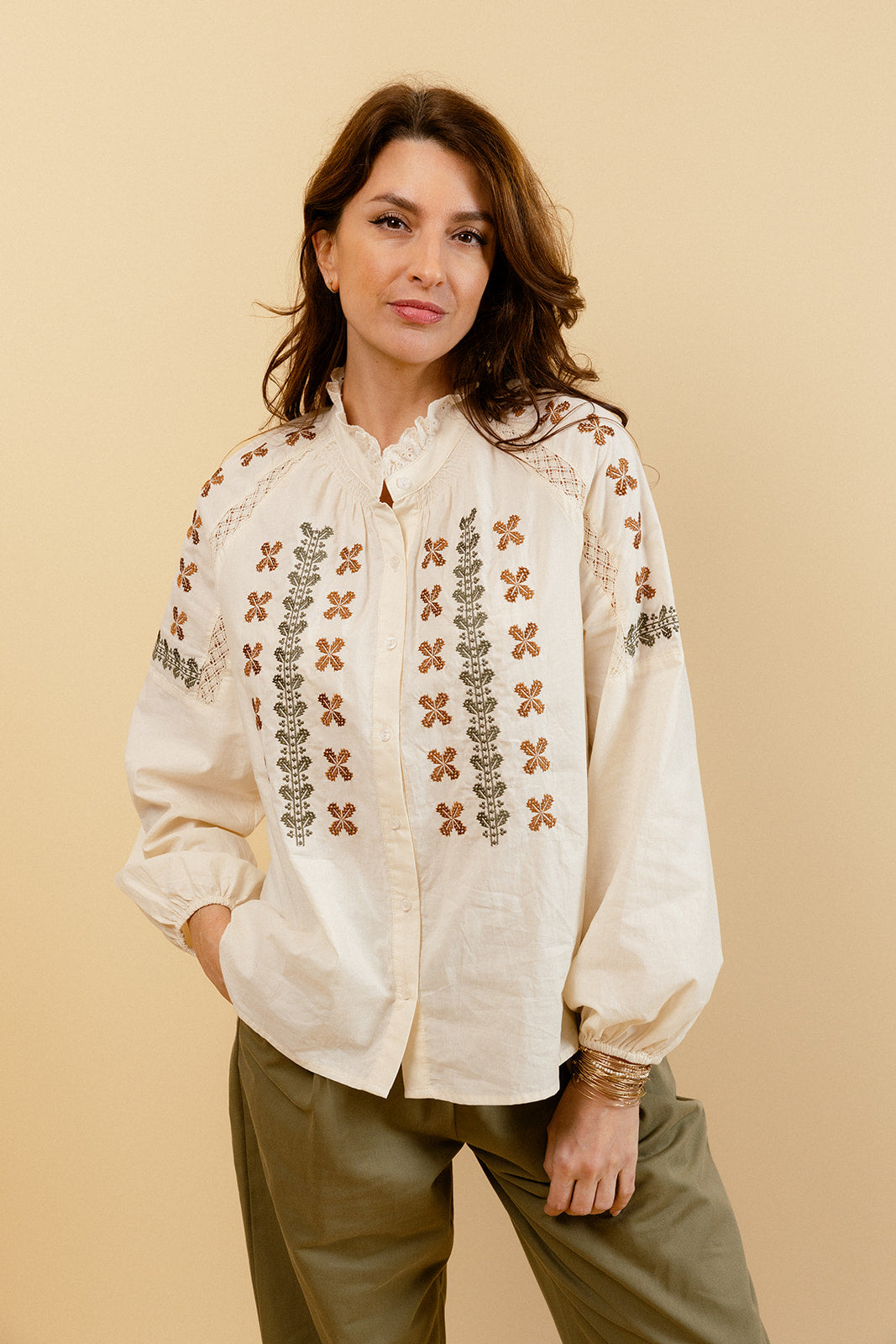 CHEMISE SERVANE - ÉCRU/KAKI