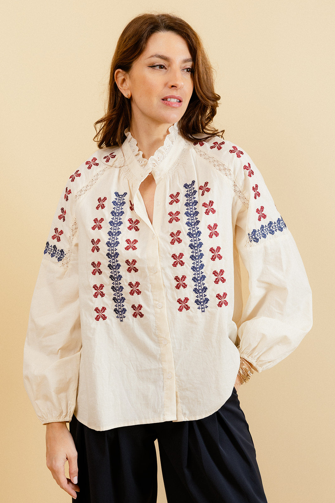 SERVANE SHIRT - ECRU/NAVY