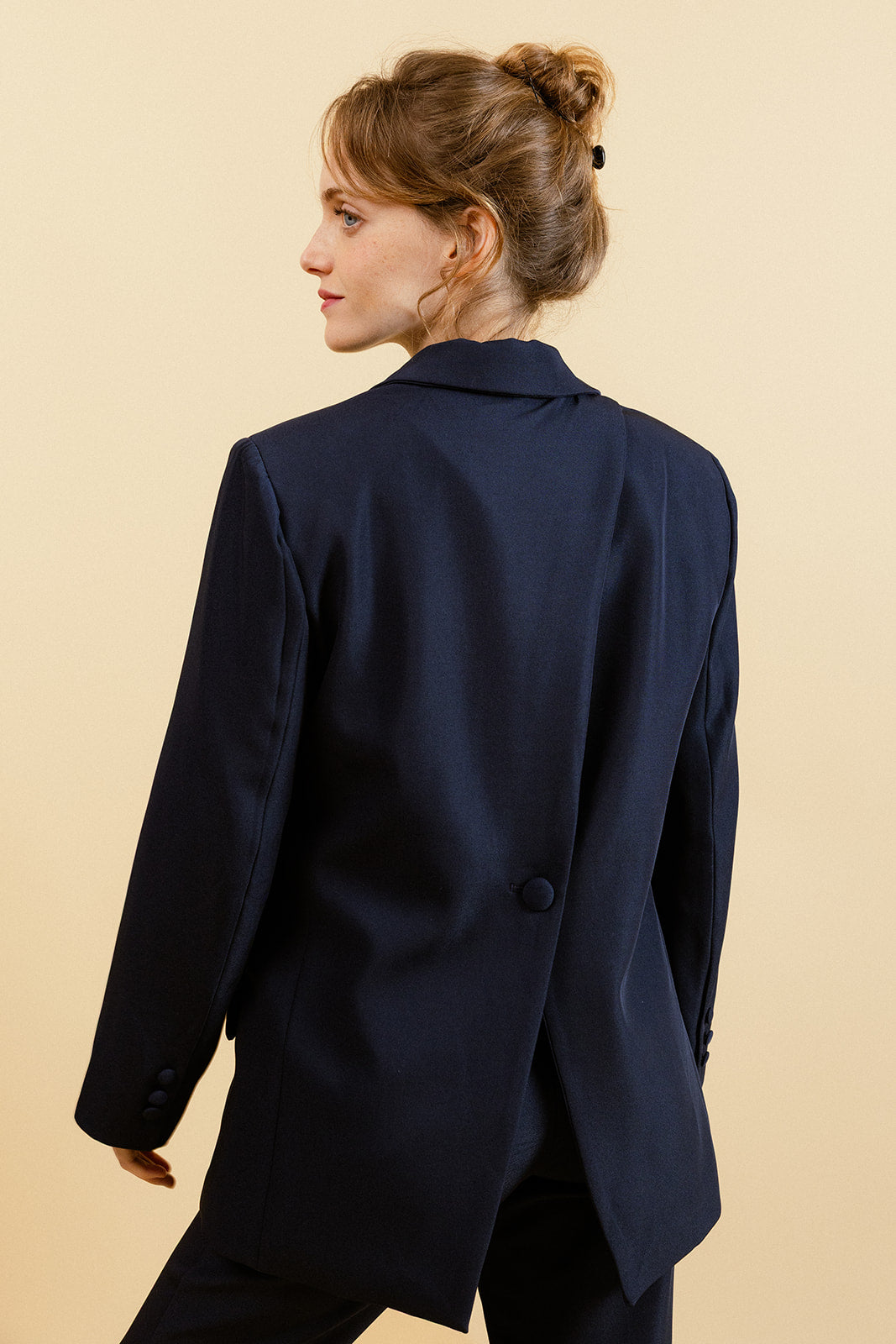 SANDY - Blazer Uni Marine à Fente