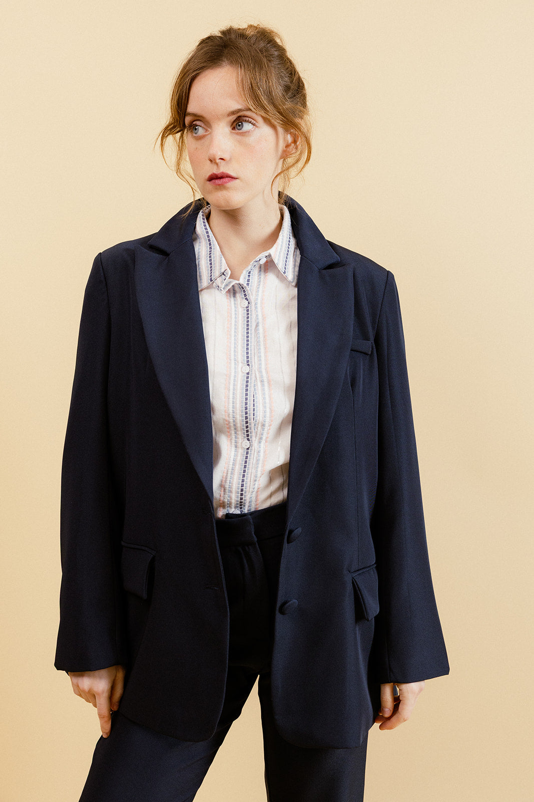 SANDY - Blazer Uni Marine à Fente