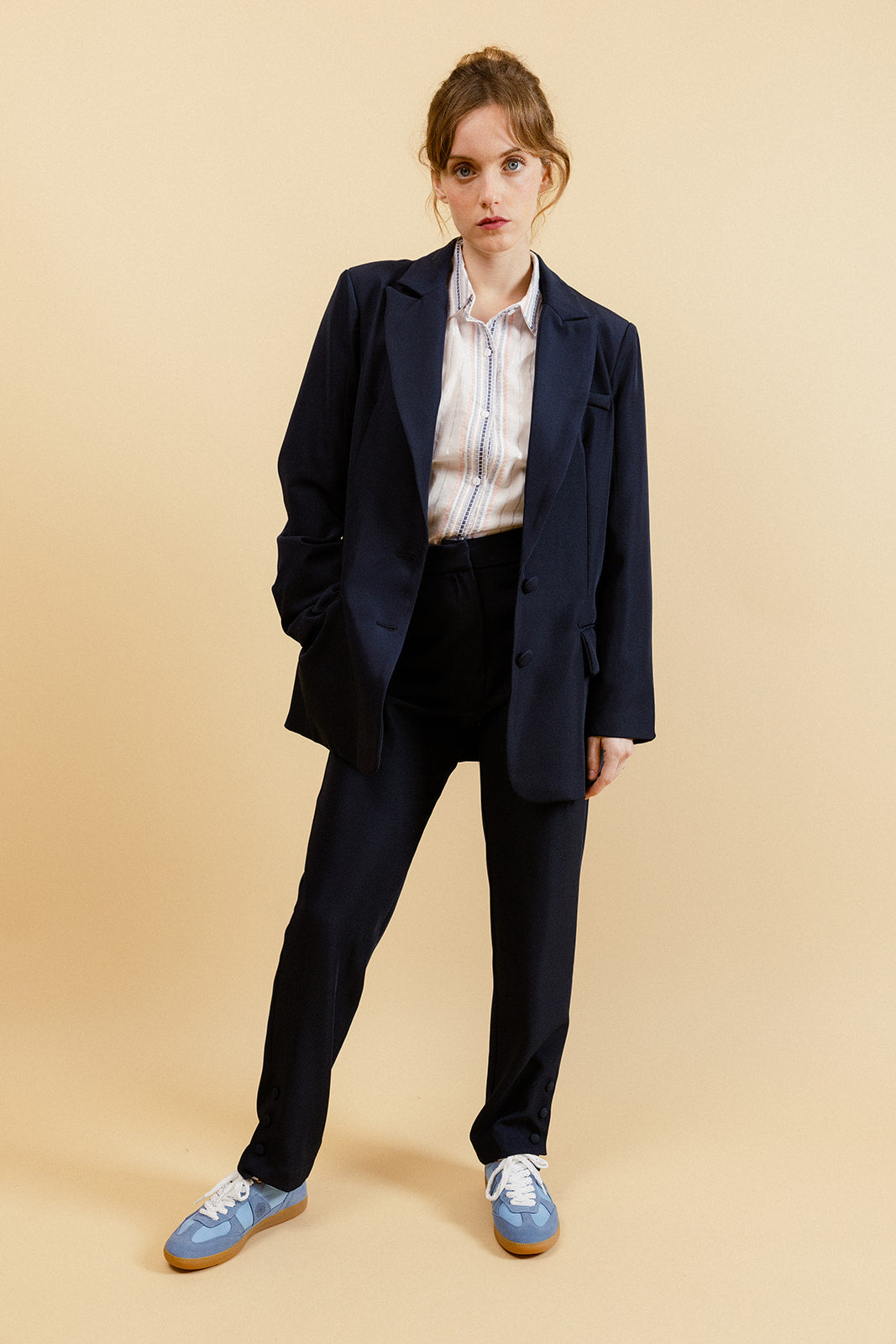 SANDY - Blazer Uni Marine à Fente