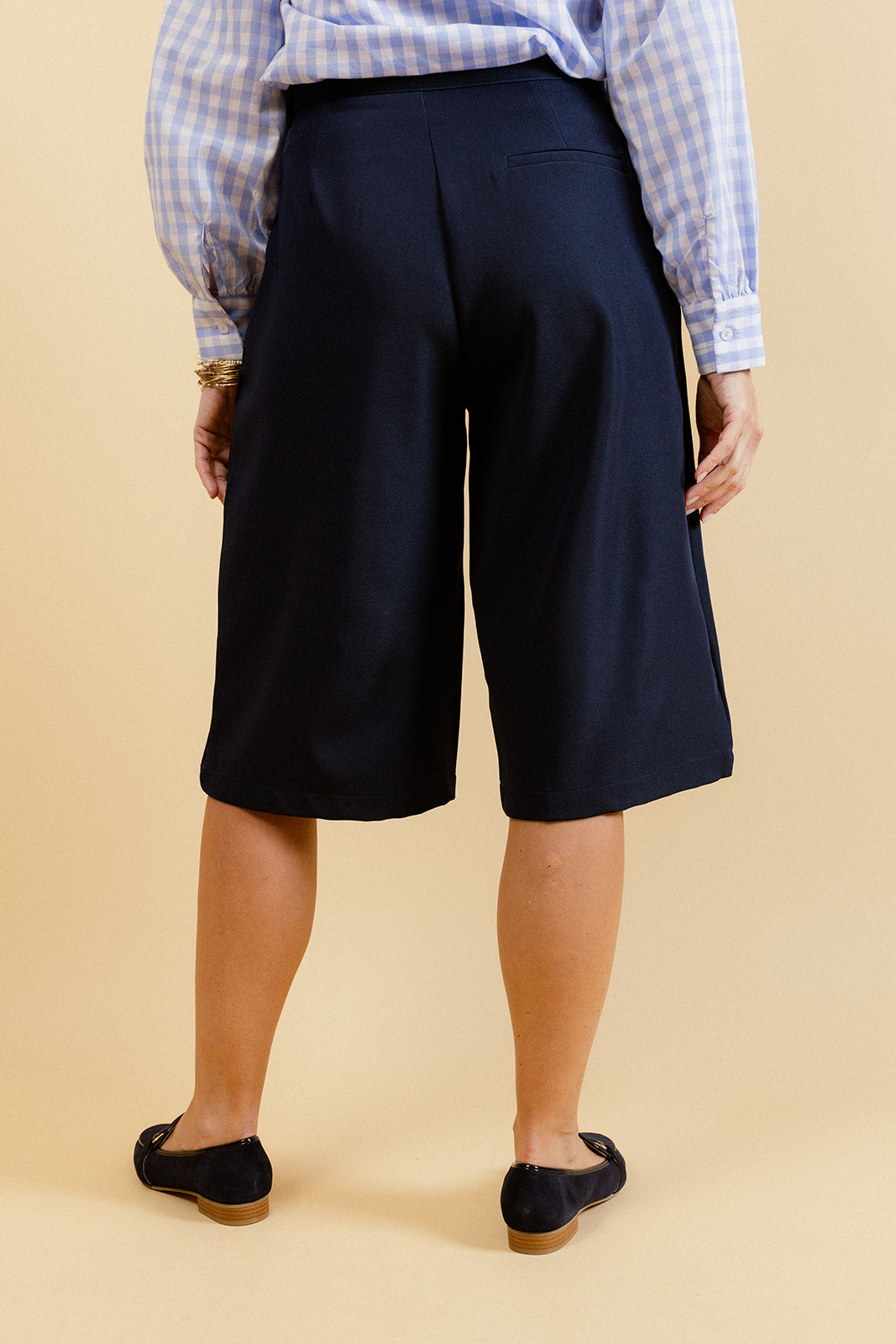 LORENZO - Bermuda Marine Taille Haute à Jambes Larges