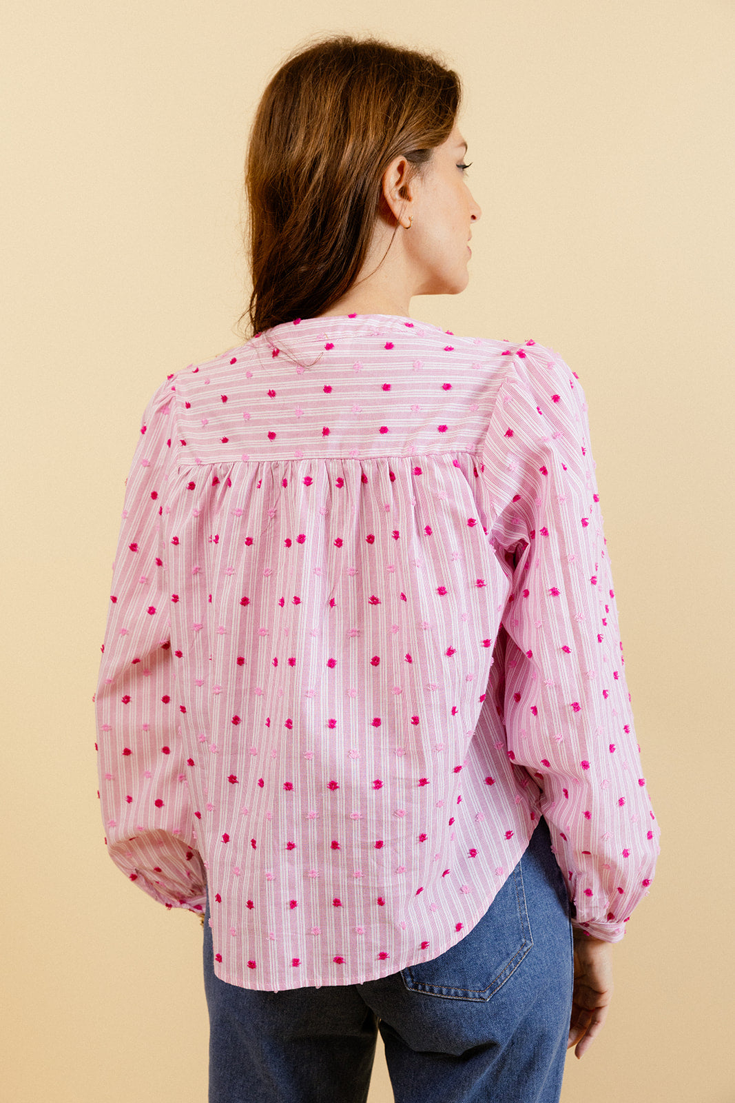 VALENTINA – Chemise Rose à Rayures avec Broderies