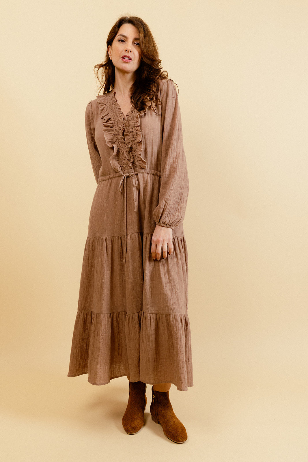 CARO - Robe Midi Femme Couleur Tabac