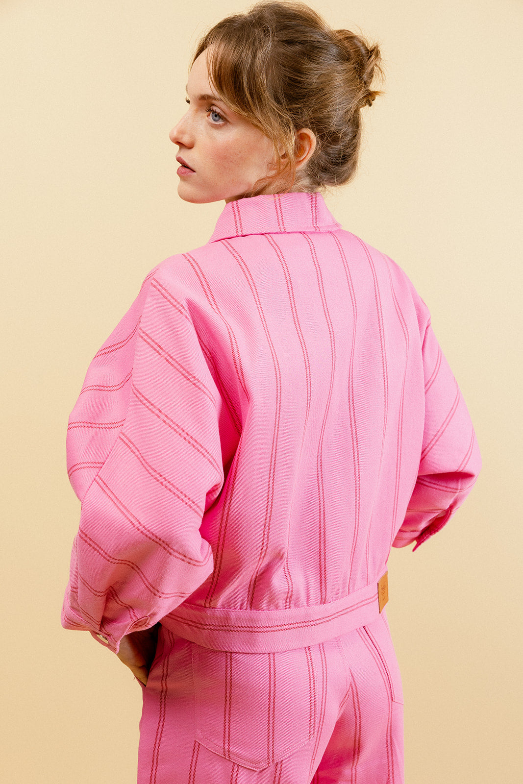 HAYLEY - Veste Manches 3/4 à Rayures Rose