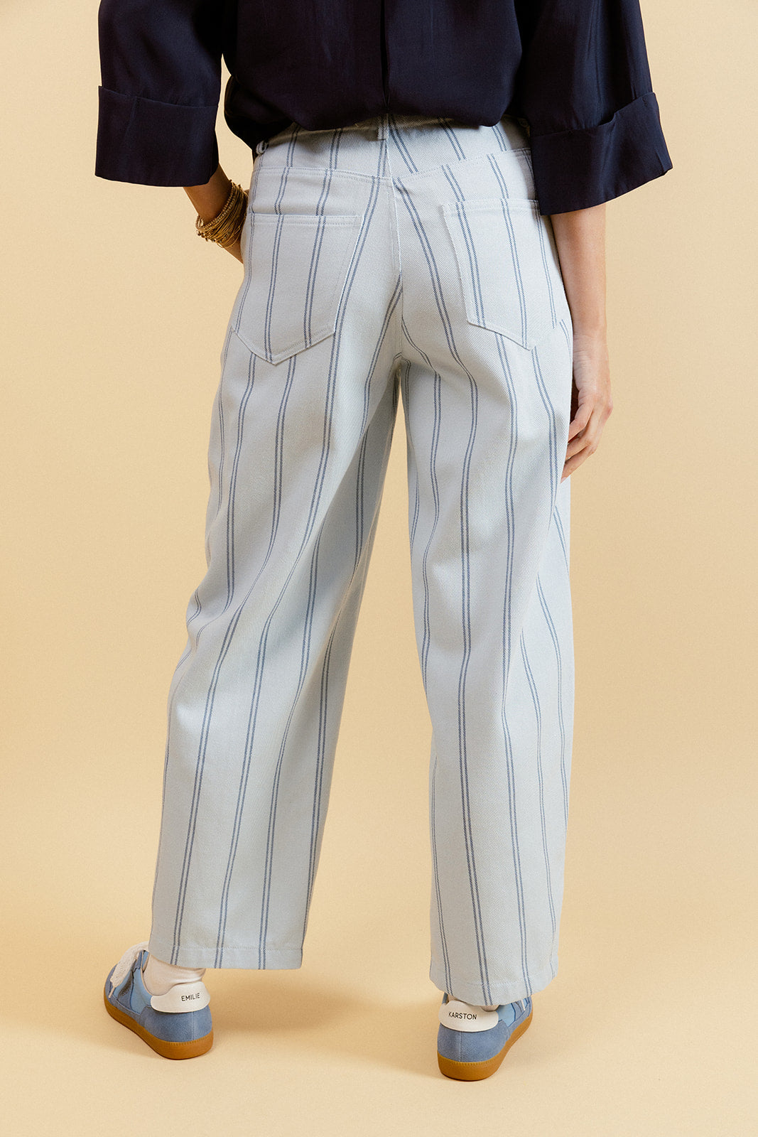 VICKI - Pantalon Balloon Ciel à Double Rayures