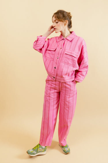 VICKI - Pantalon Balloon Rose à Double Rayures
