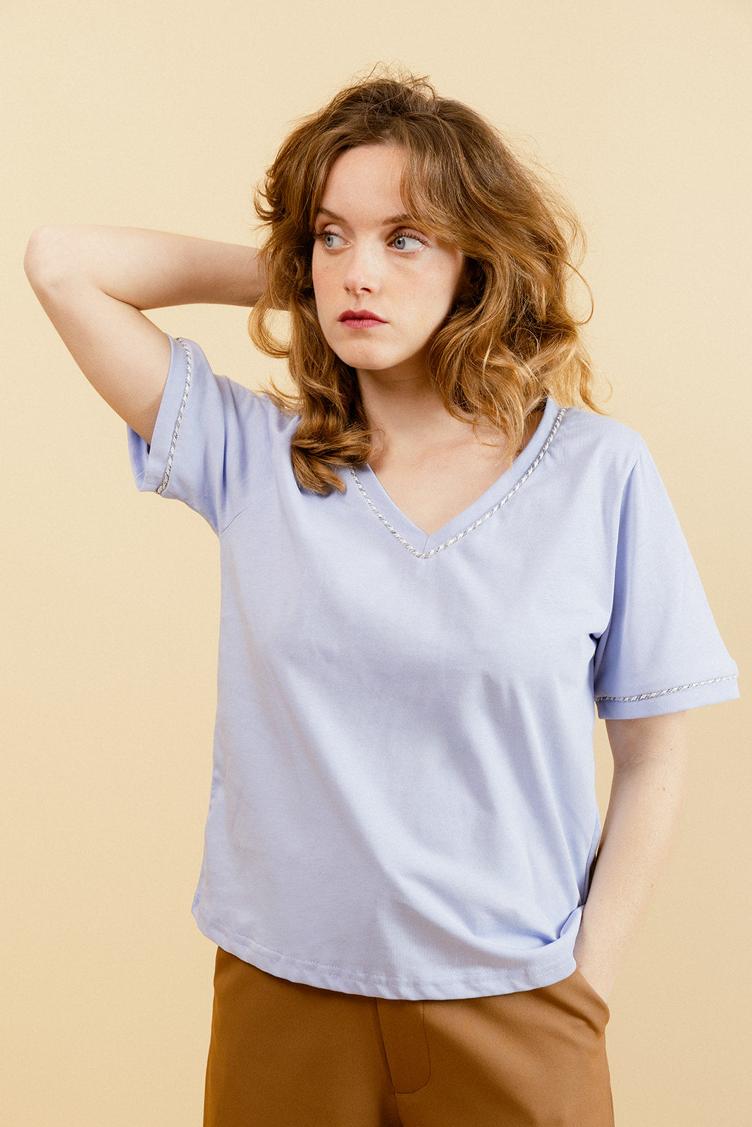 LILLIAN - T-shirt Col V Bleu