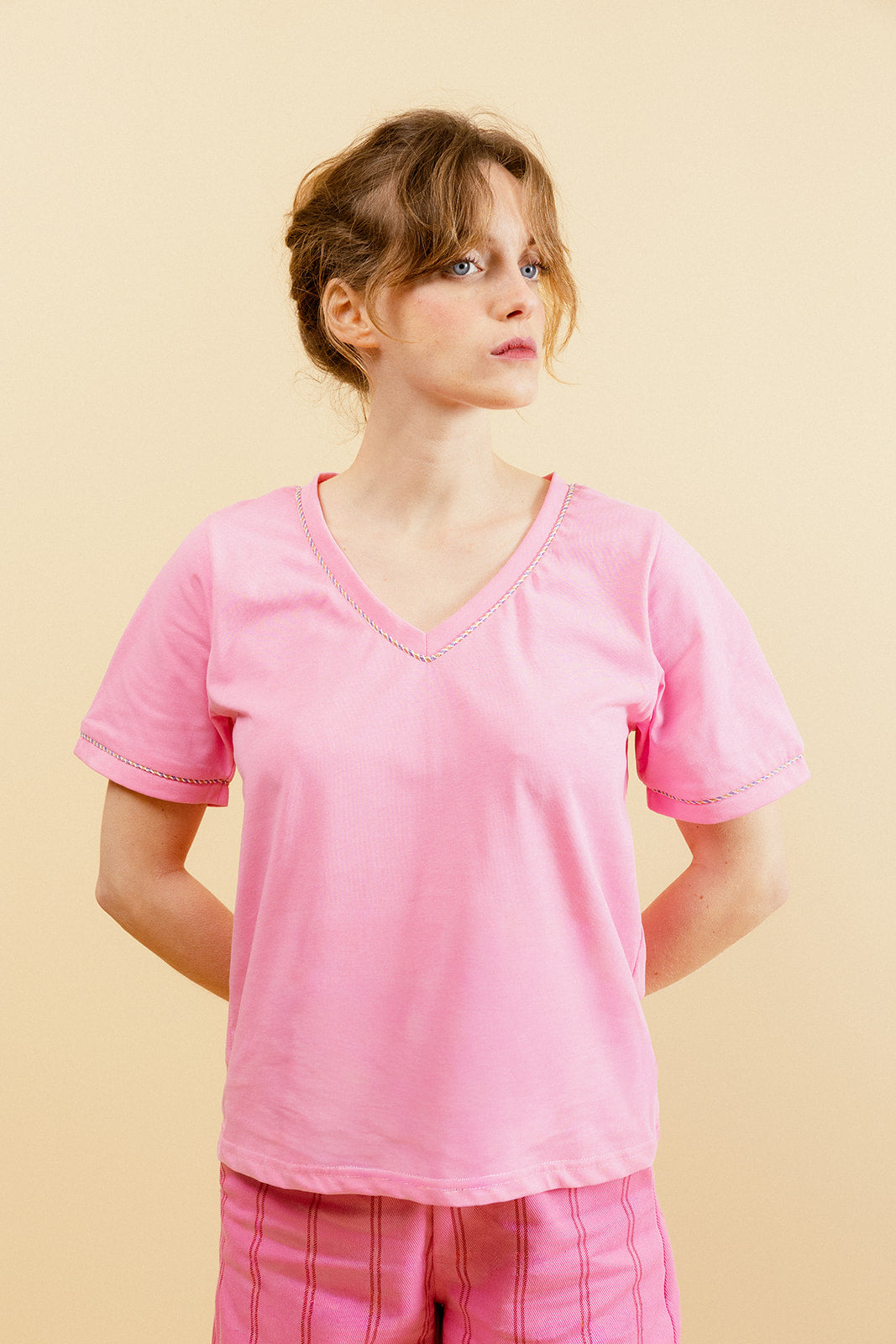 LILLIAN - T-shirt Col V Rose
