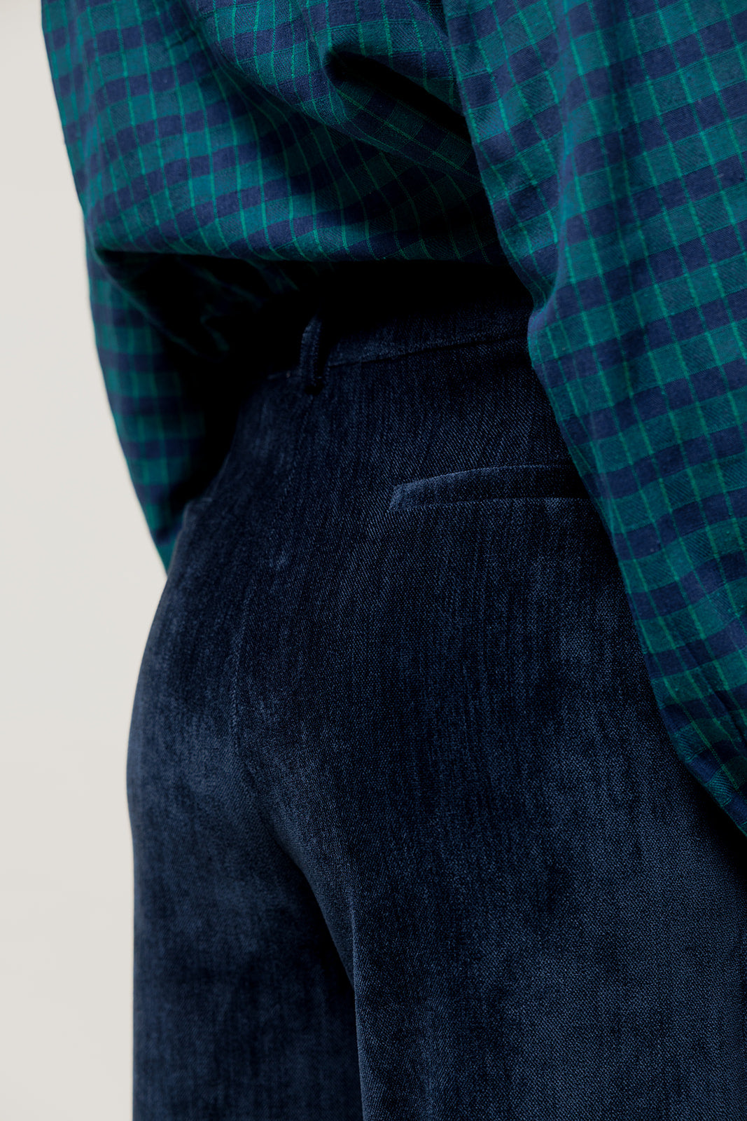 LYSORA - Pantalon Large effet Velours Bleu