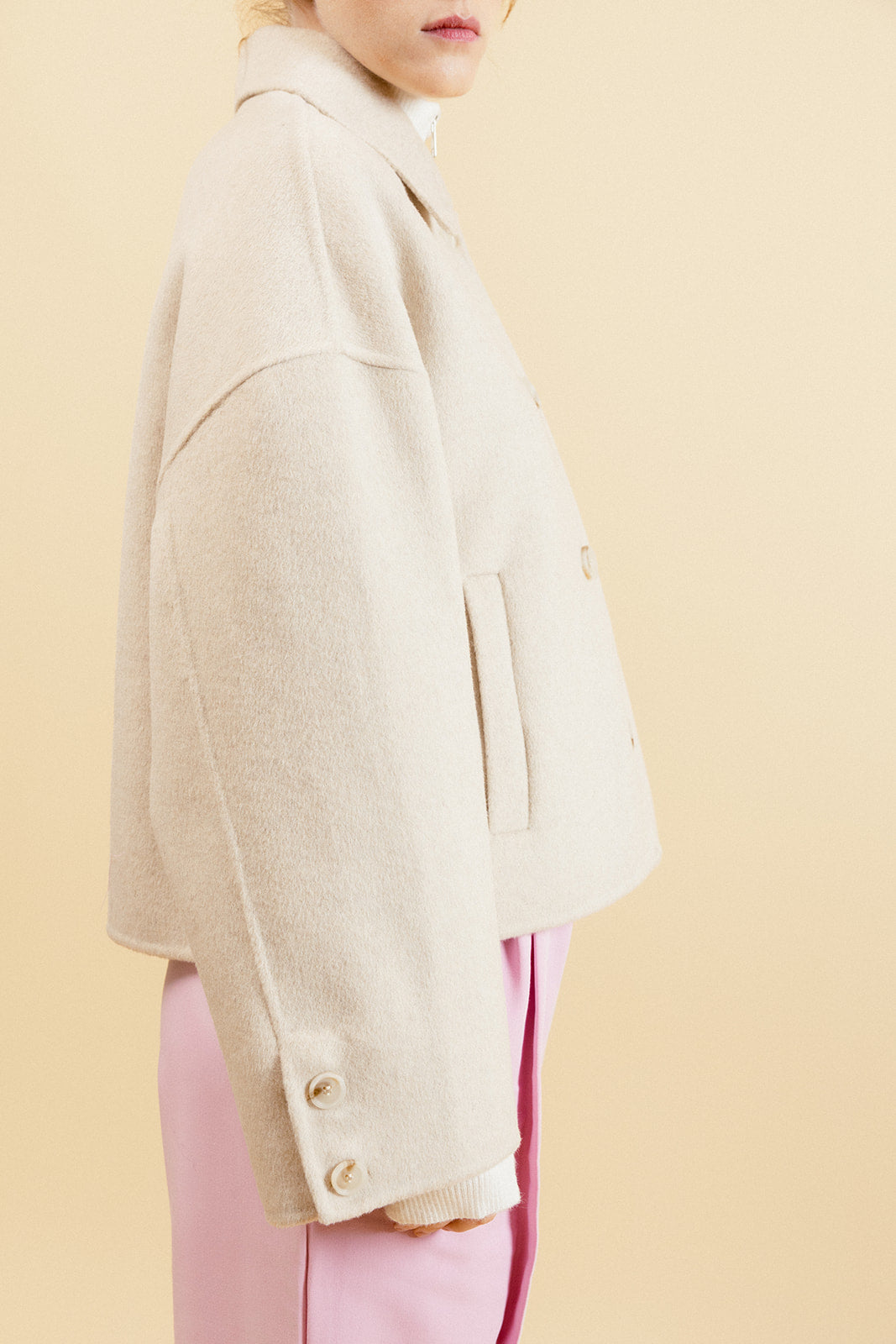 EMY - Manteau Court Oversize Beige