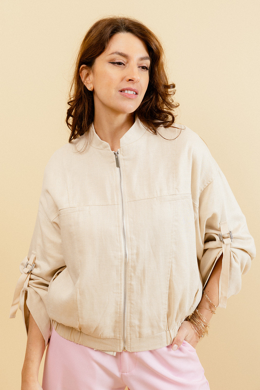 DOROTA - Veste Aviateur en Tencel Beige