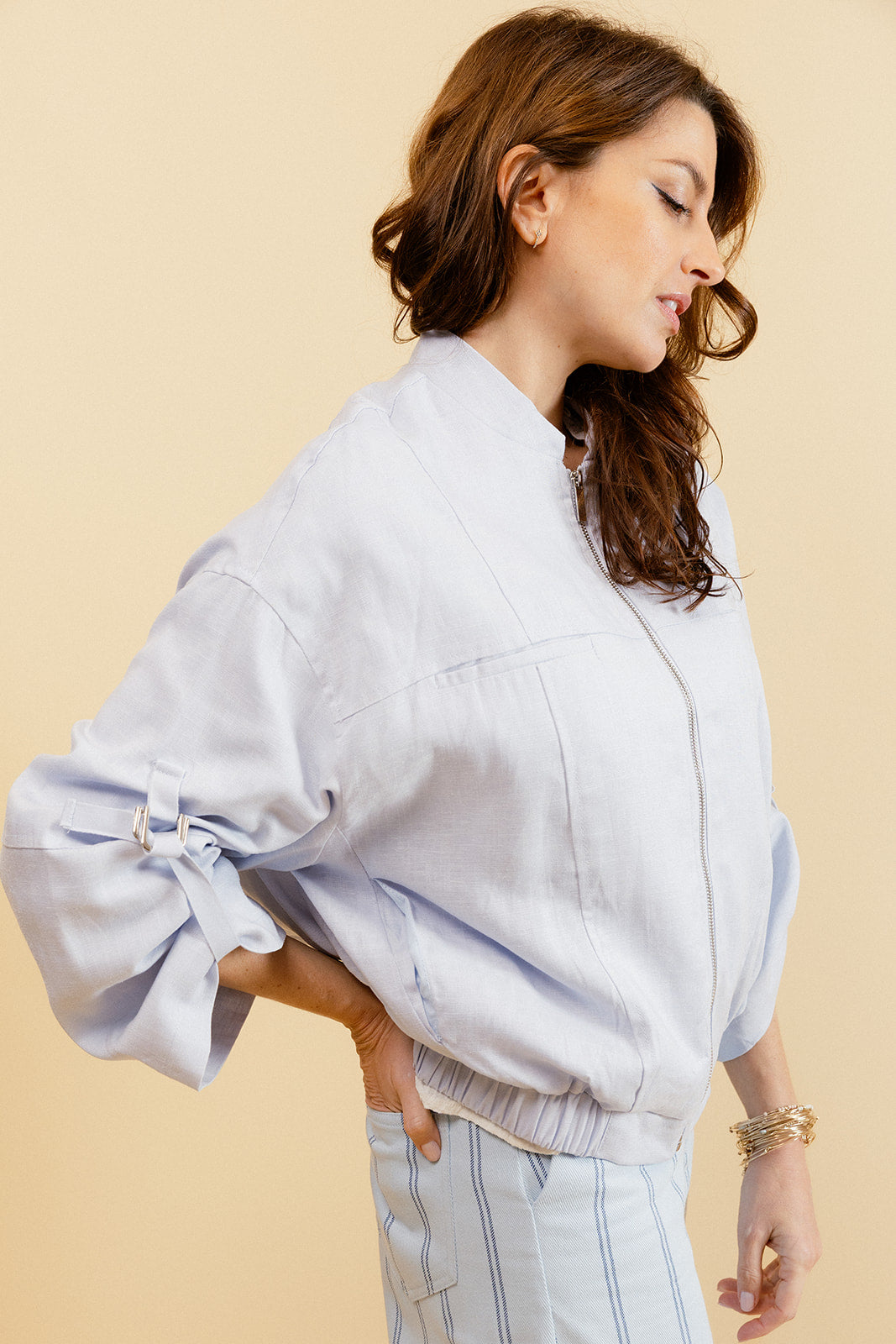 DOROTA - Veste Aviateur en Tencel Ciel