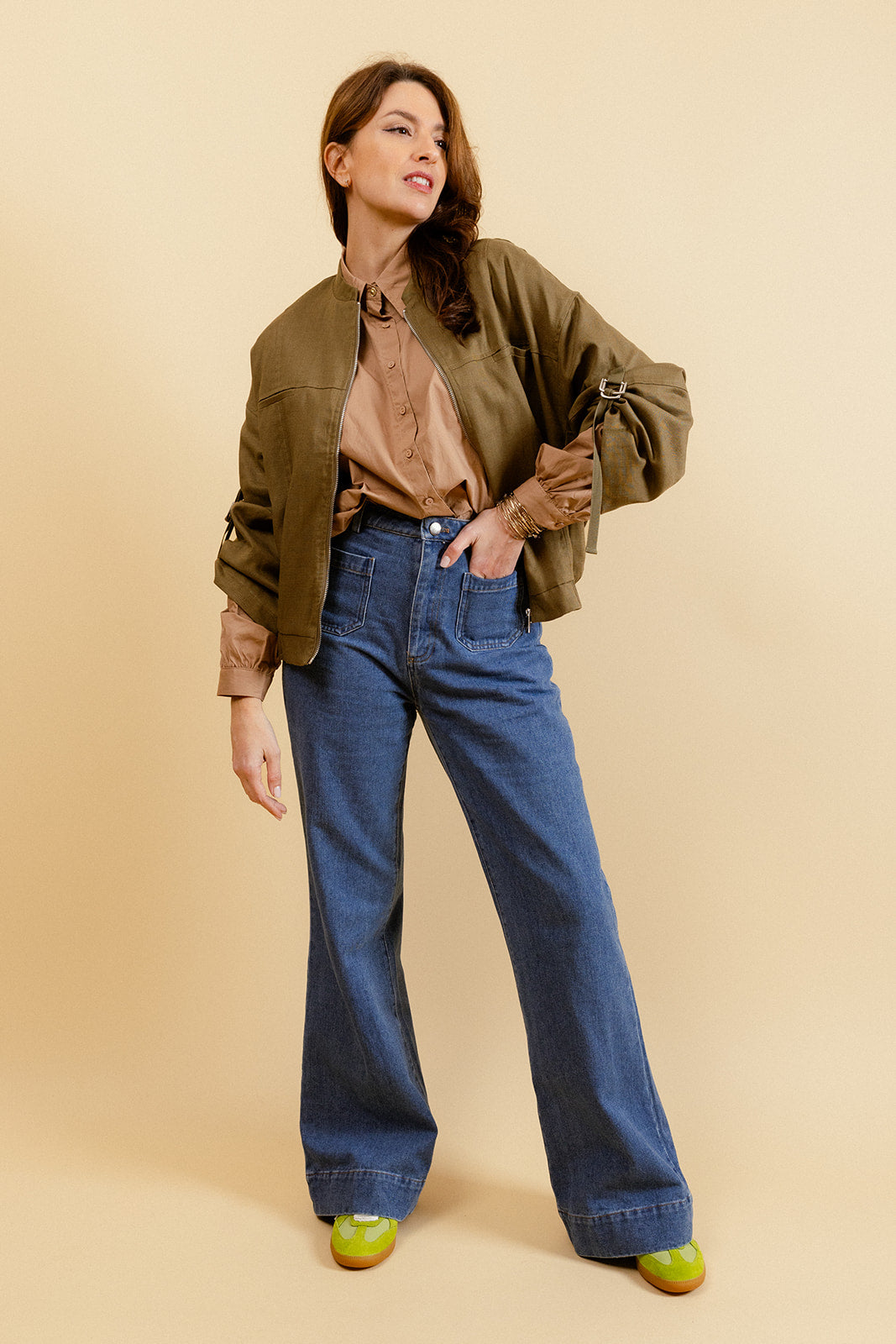 DOROTA - Veste Aviateur en Tencel Kaki