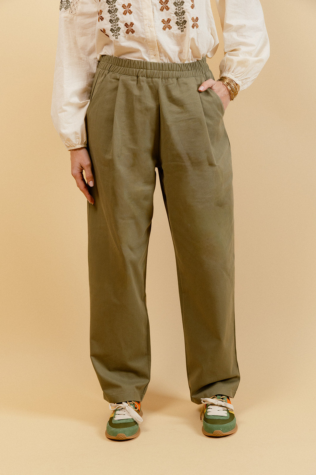 HAROLD - Pantalon Balloon Kaki Taille Élastiquée