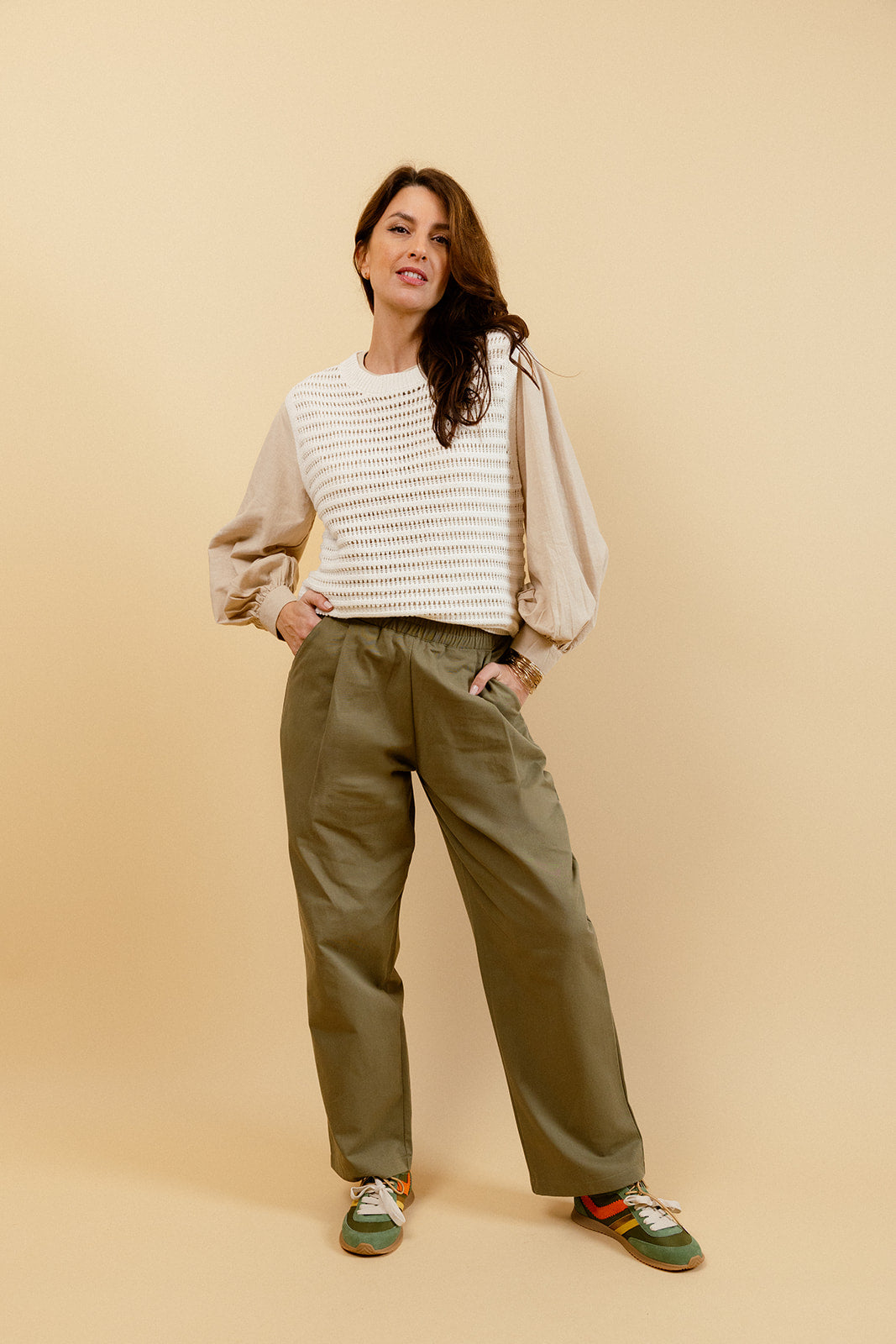 HAROLD - Pantalon Balloon Kaki Taille Élastiquée