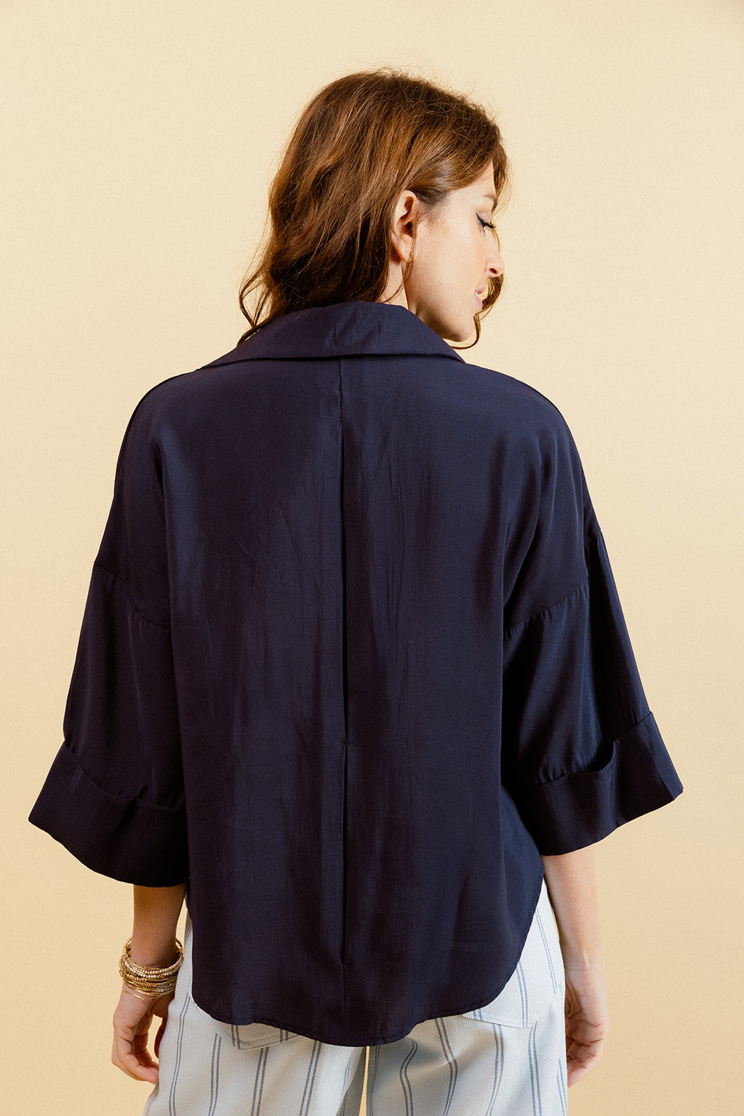 ÉLIA - Chemise Unie Rose Femme Col V