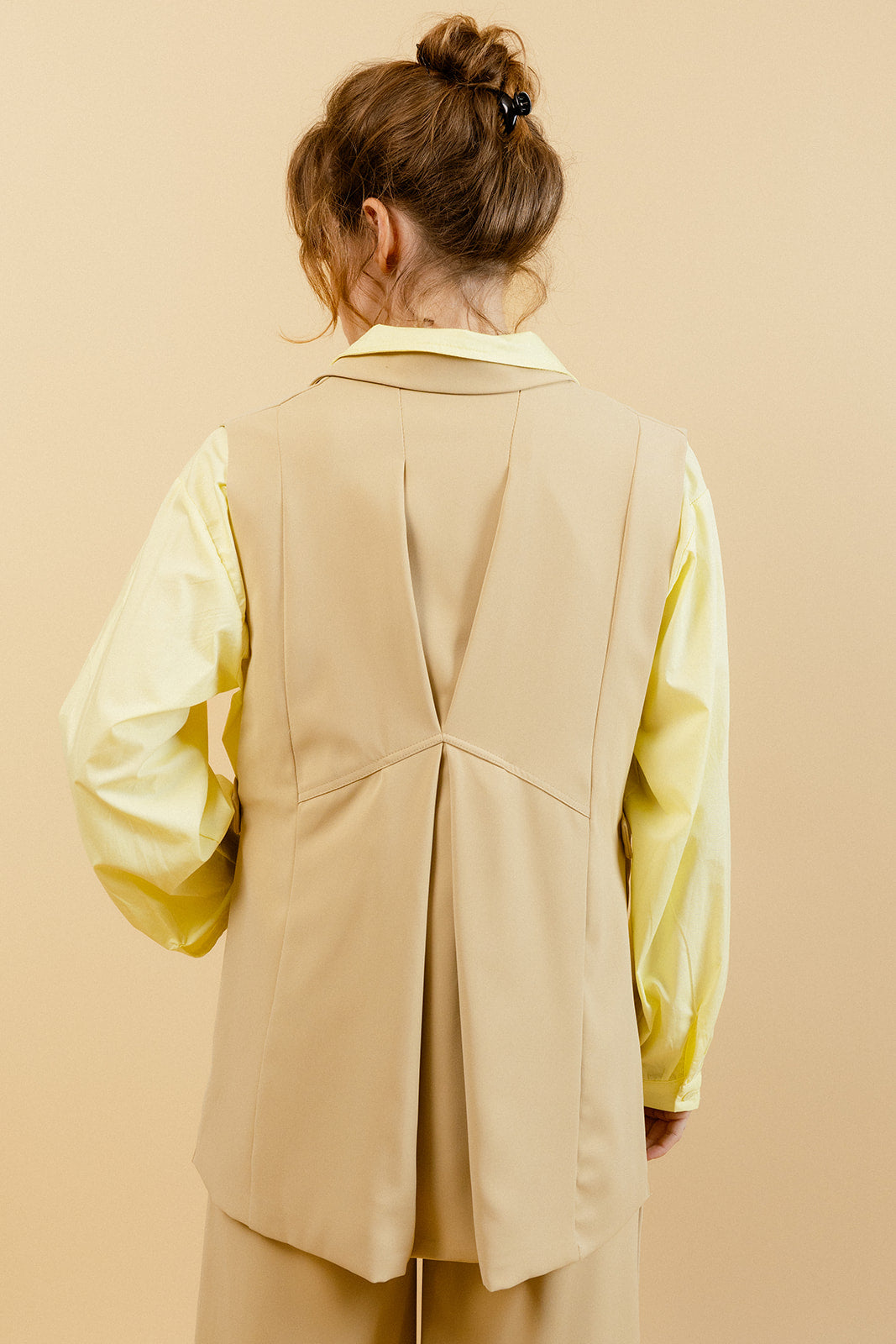 ANAÉ - Blazer Beige Long Sans Manches Uni