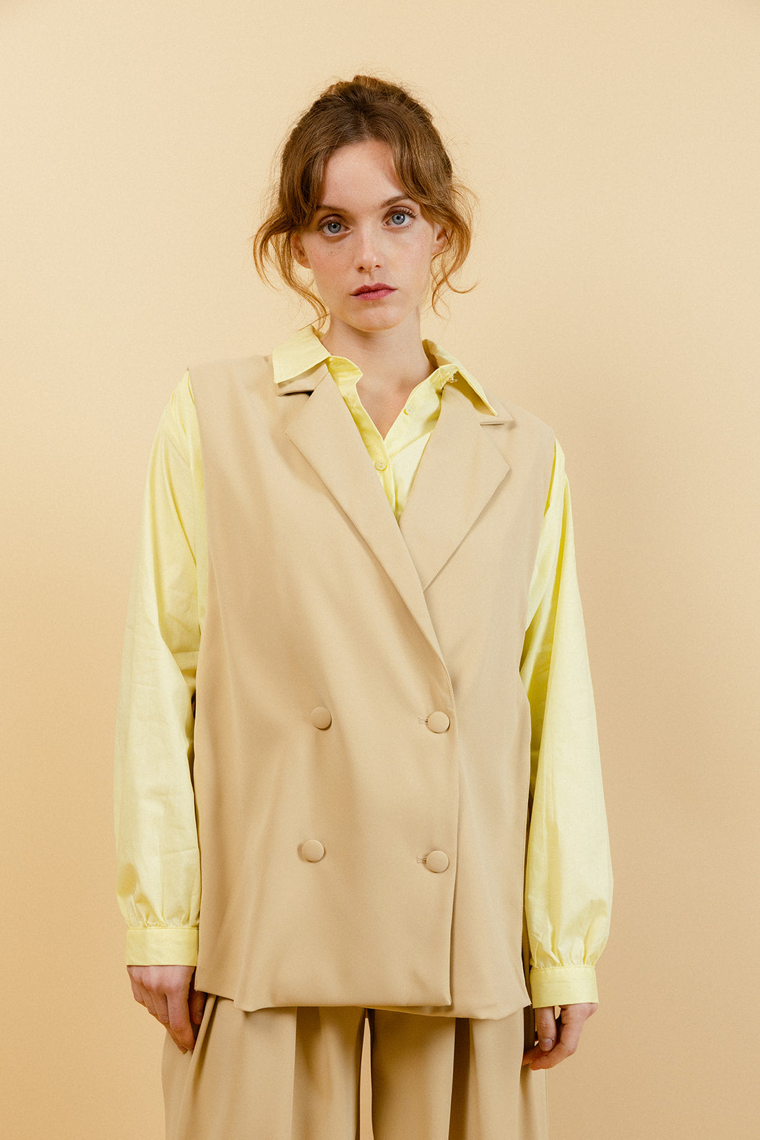 ANAÉ - Blazer Beige Long Sans Manches Uni