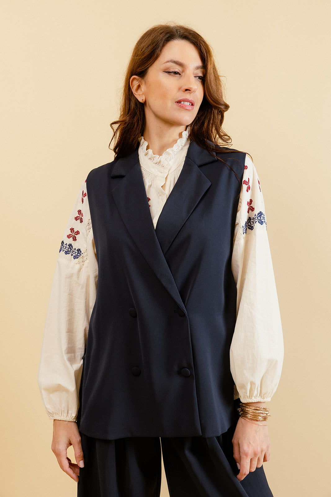 ANAÉ - Blazer Marine Long Sans Manches Uni