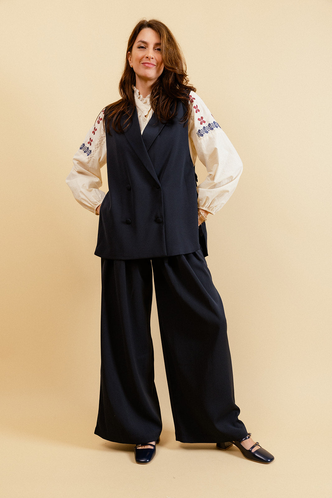 ANAÉ - Blazer Marine Long Sans Manches Uni