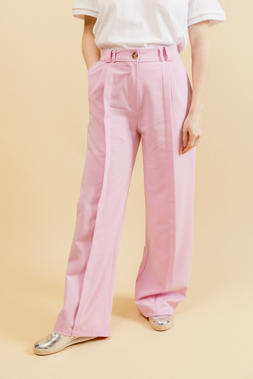 OPHÉLIE - Pantalon Habillé Rose Taille Haute
