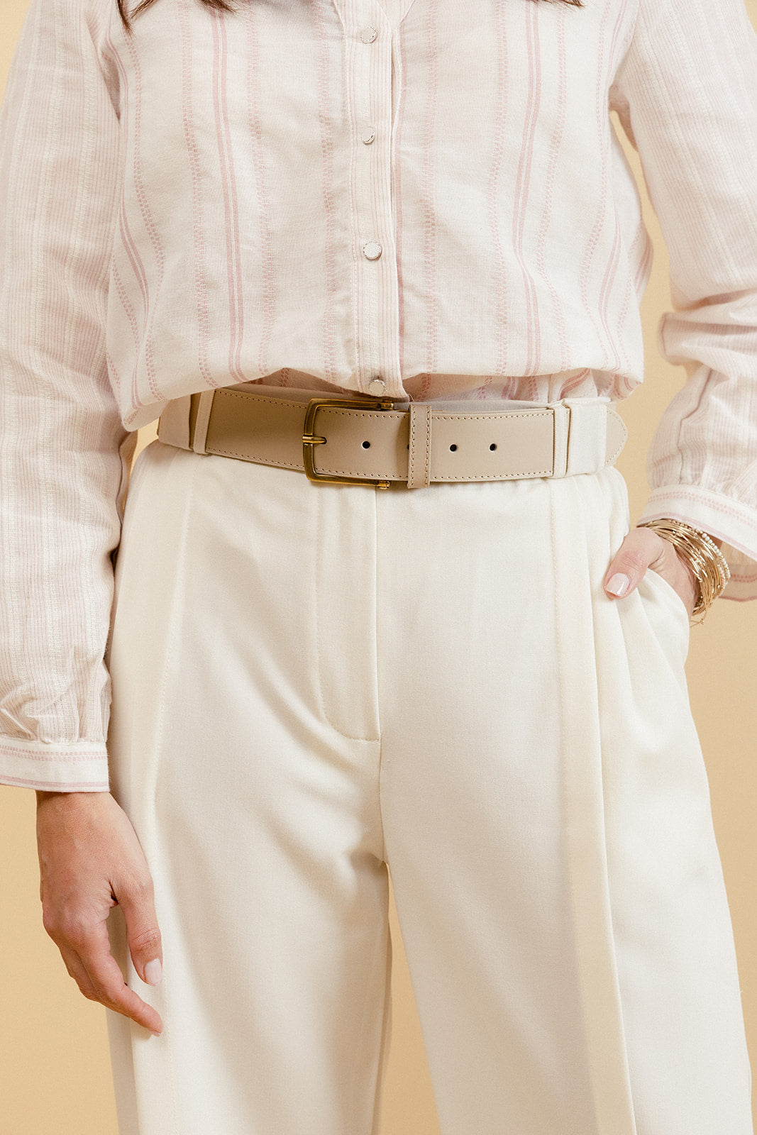 OPHÉLIE - Pantalon Habillé Écru Taille Haute