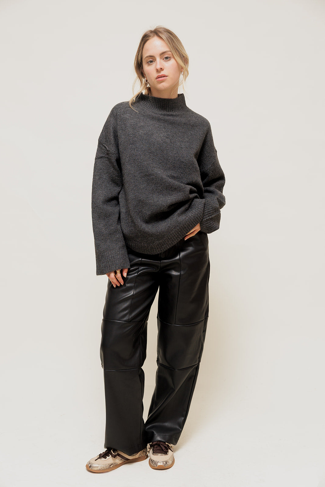 ANORIA - Pantalon en Simili Cuir Structuré Noir