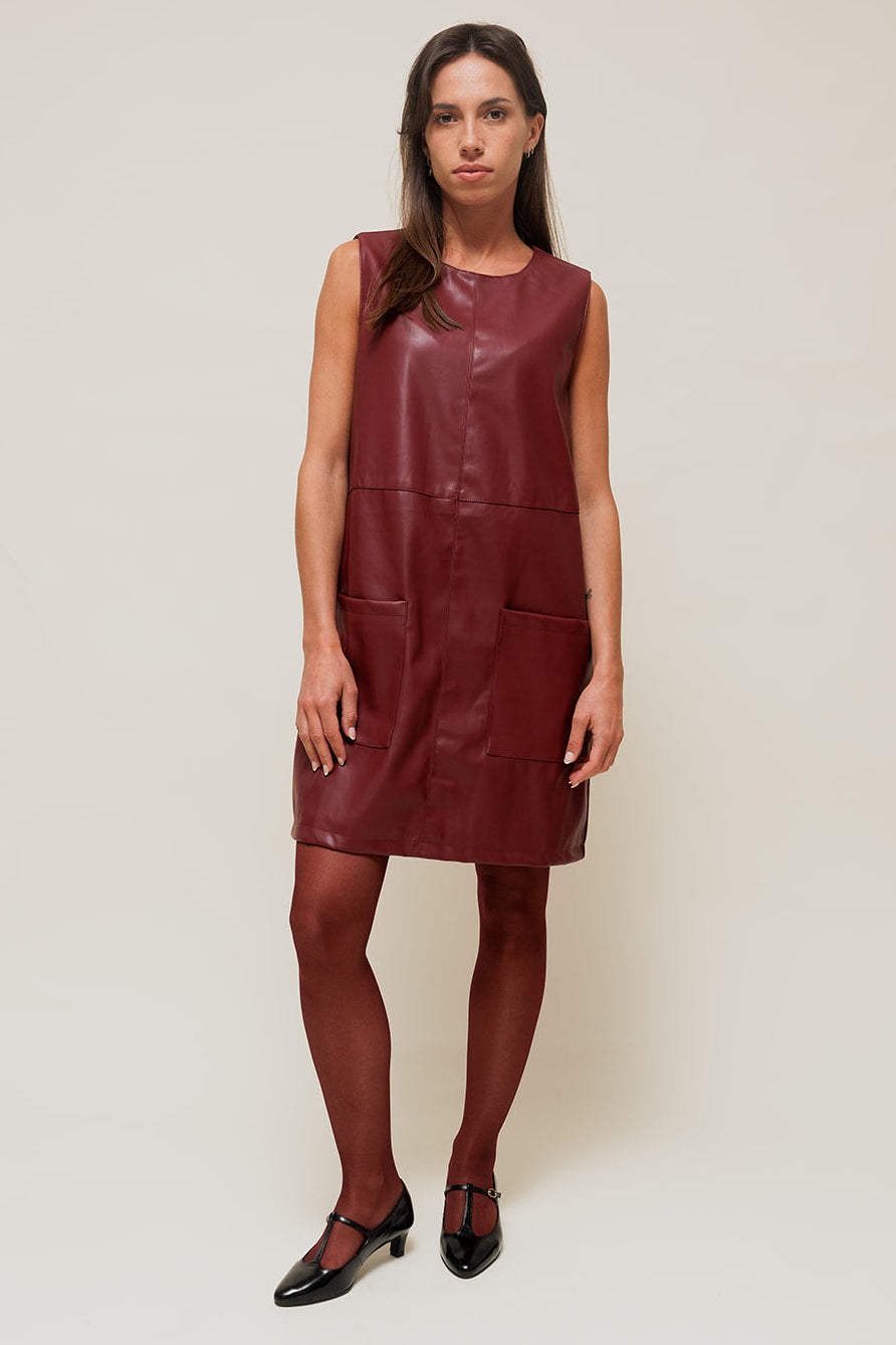 ALYRIA - Robe en Simili Cuir Bordeaux