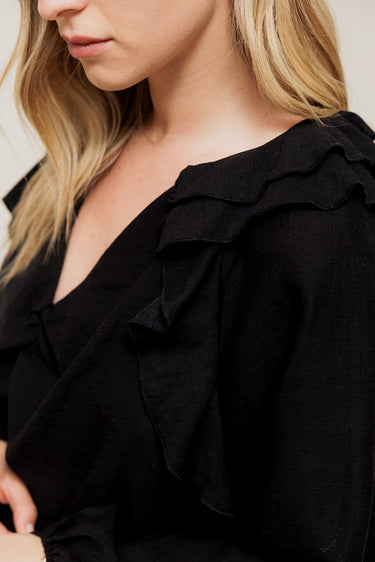 RÉLISSE - Blouse Romantique à Volants Cascade Noir