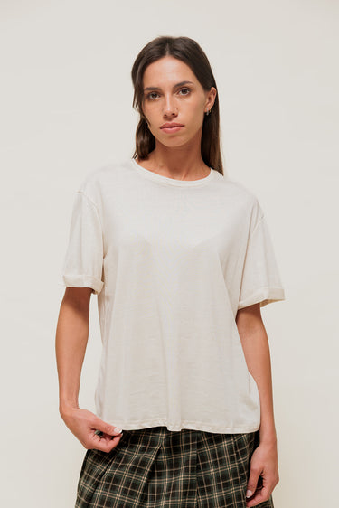 MAELINA - T-Shirt Loose en Maille Chinée Beige
