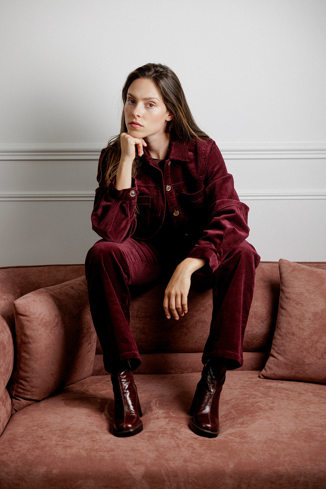 ELZA VELVET JACKET - BURGUNDY