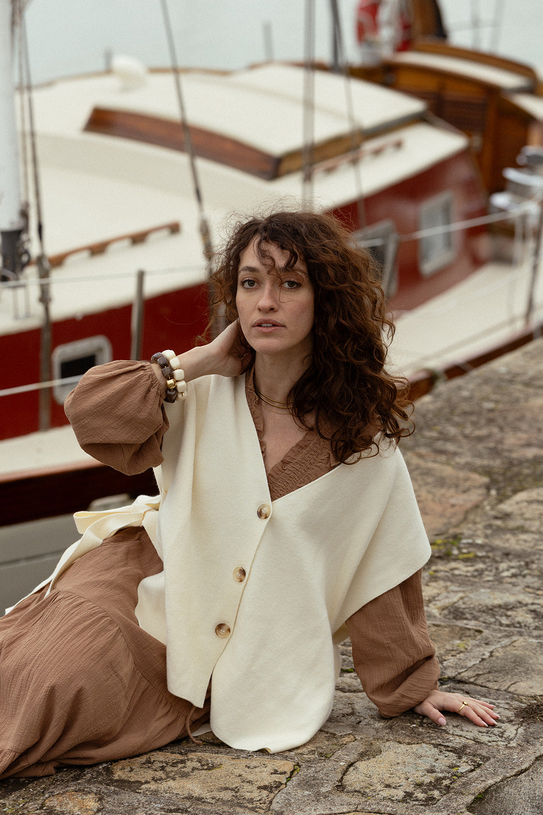 TOMMY - Gilet Écru sans Manches Femme